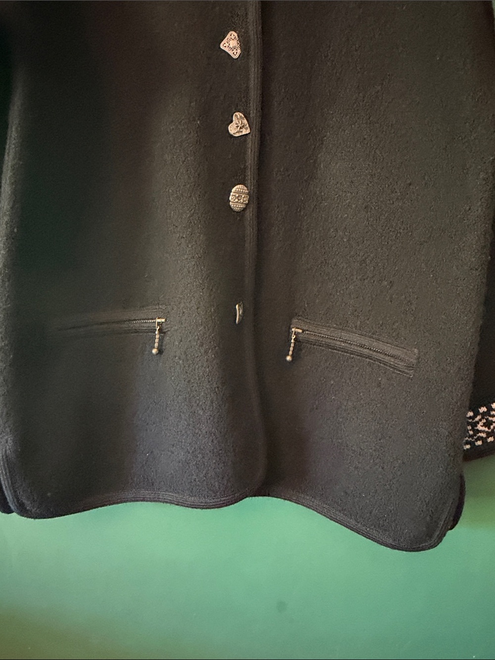 Icelandic Design Womens M 100% Wool w/Intricte Silver Buttons & Fair Isle Collar - Picture 10 of 13